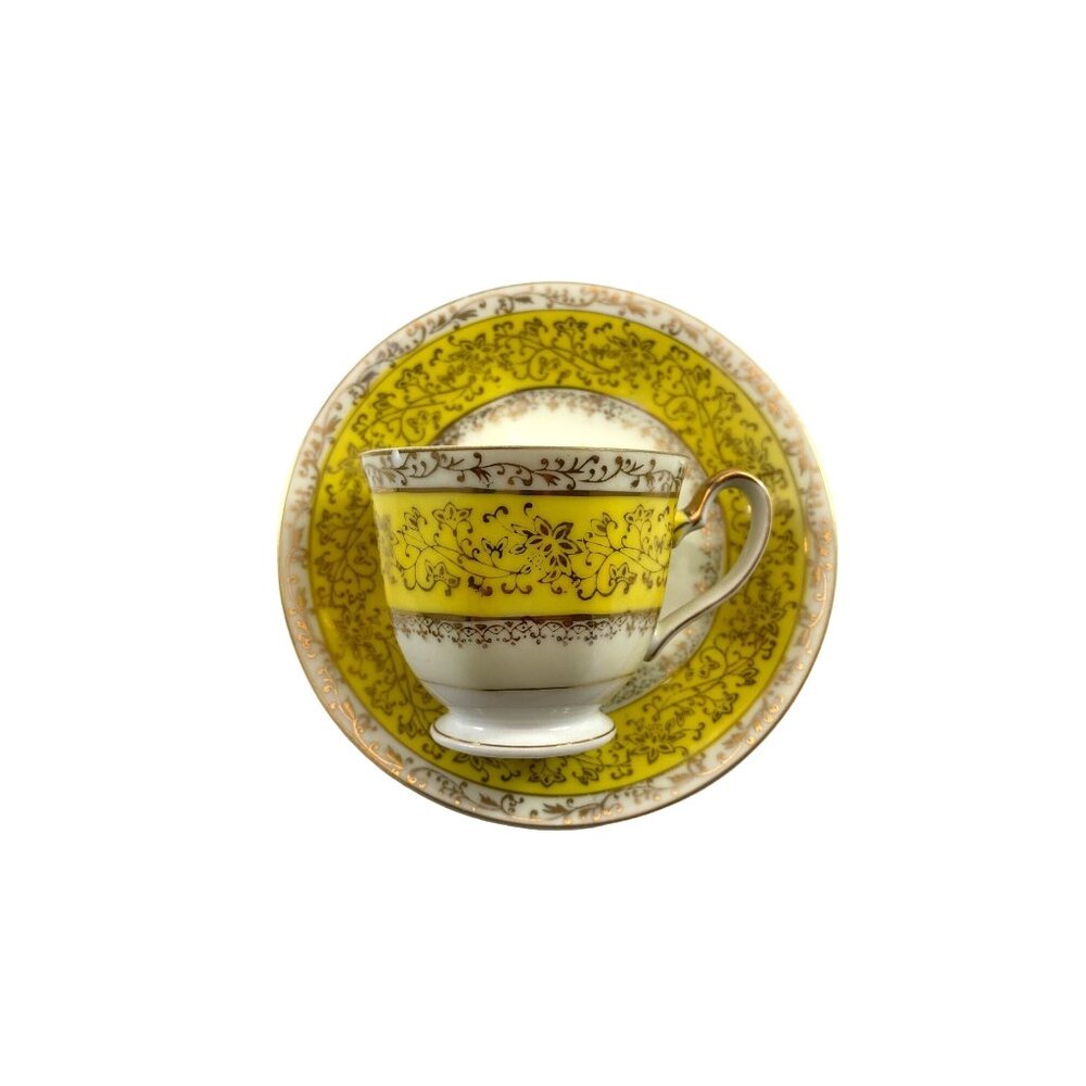 Vintage Demitasse Occupied Japan Hand Painted Gold China Tea Cup & Saucer